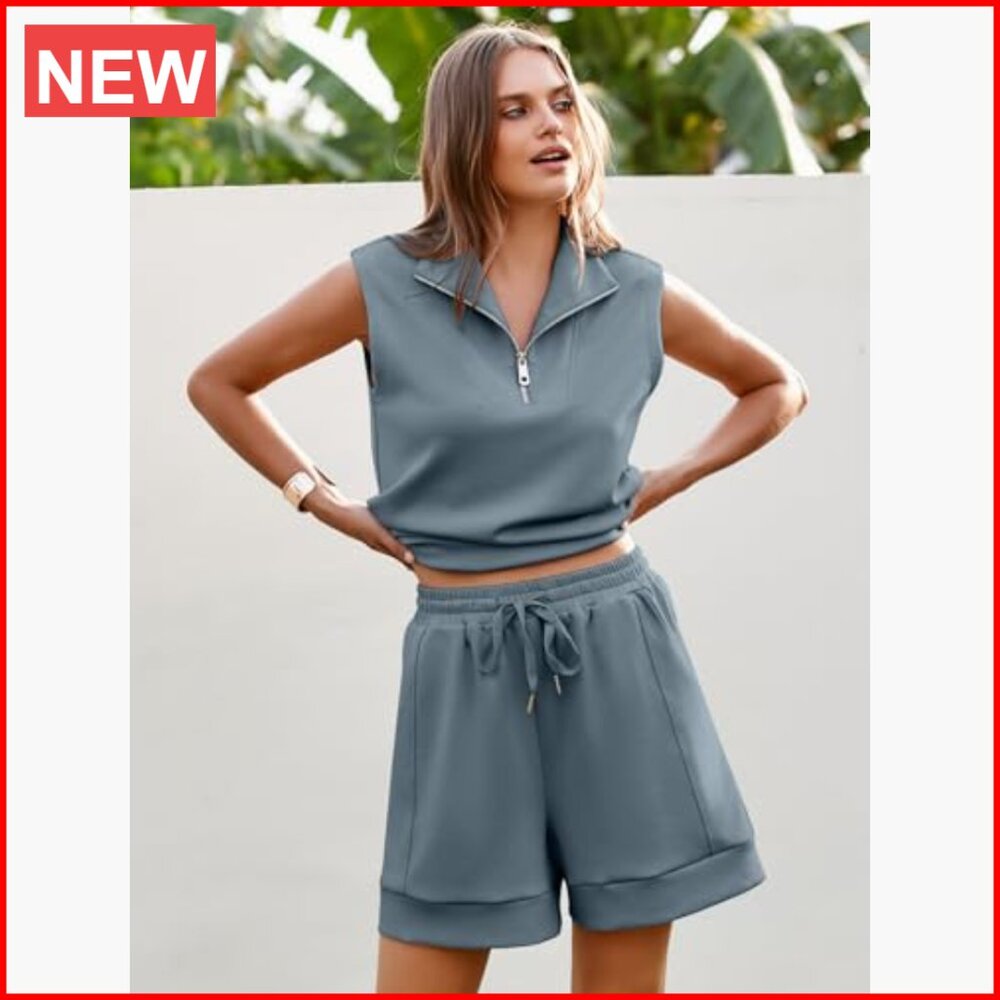 Polyester Blend Two Piece Short Sets Sleeveless L… - image 2